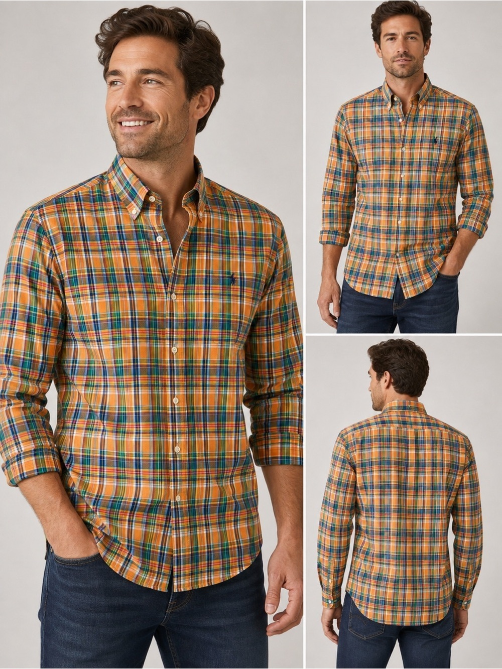 Ralph Lauren Custom Fit Plaid Button-Down Shirt | Orange Multi | S